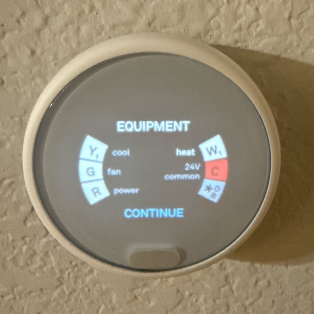 Google Nest E showing a problem with the C wire
