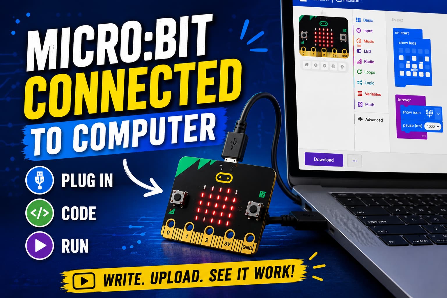 micro:bit connected to the computer